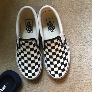 Checkered canvas slip on vans